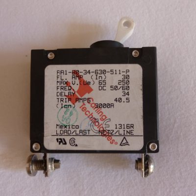 A circuit breaker, long delay type, is required but not supplied by Ark as standard because users may prefer commonality with their existing C/B set up and may have spare panel space for one.   The C/B is an optional extra and we supply the Carling AA series, either 30 or 40 Amp rated.  