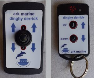 he electrical system supplied comprises of: (top left clockwise): Changeover contactor (12 V DC), Radio receiver, Deck switch used as an alternative to the remote, Pushbutton remote control with necklace and pocket clip. he electrical system supplied comprises of: (top left clockwise): Changeover contactor (12 V DC), Radio receiver, Deck switch used as an alternative to the remote, Pushbutton remote control with necklace and pocket clip.