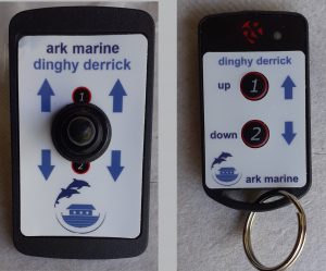 he electrical system supplied comprises of:  (top left clockwise):  Changeover contactor (12 V DC),   Radio receiver,   Deck switch used as an alternative to the remote,   Pushbutton remote control   with  necklace and pocket clip.